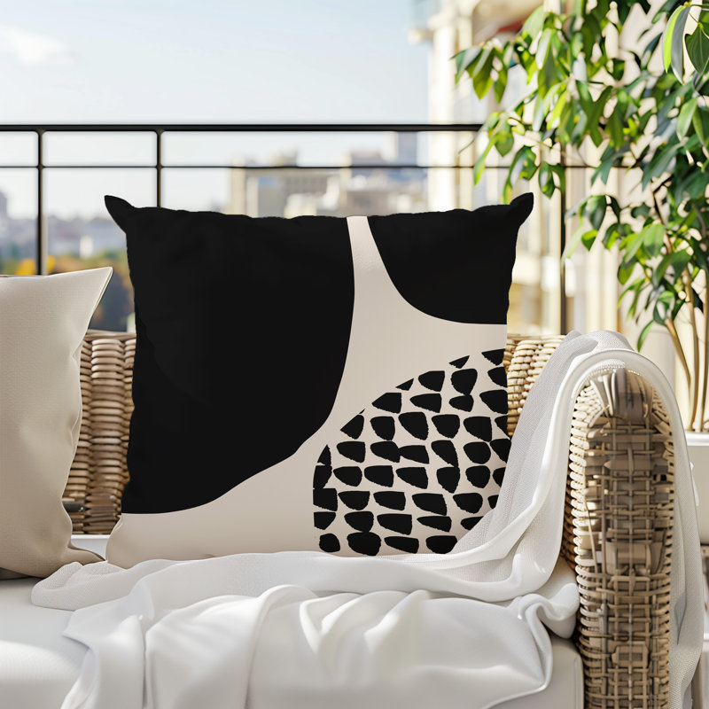 Coussin carré intérieur / extérieur pia, H 17 po x l 17 po, Noir/Blanc cassé