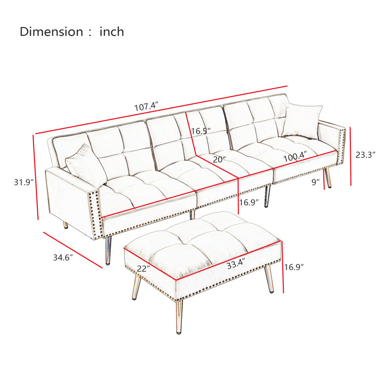 Canapé modulaire rembourré 2 pièces Magréb, Blanc