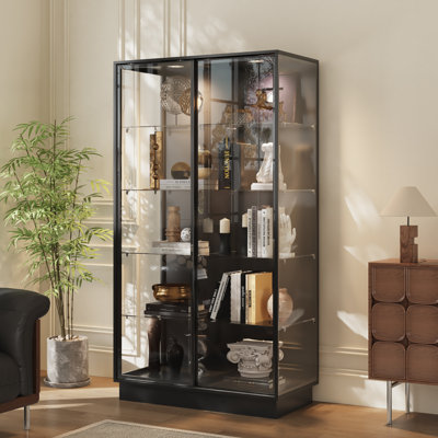 Bibliothèque 73 po avec portes coulissantes, éclairage à DEL et tablettes en verre
