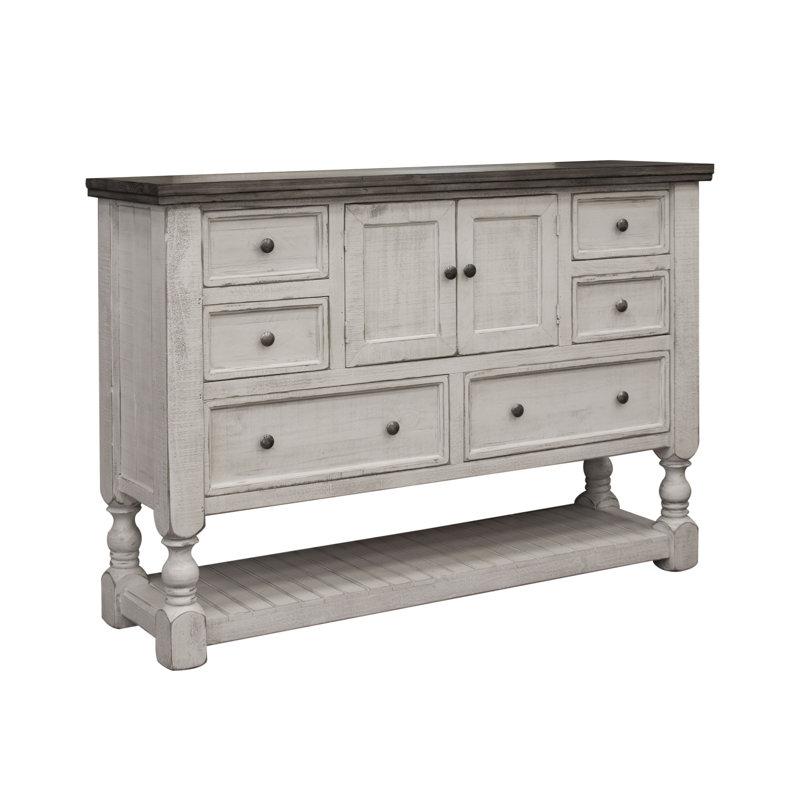 Commode 6 tiroirs, 2 portes Stone, Blanc