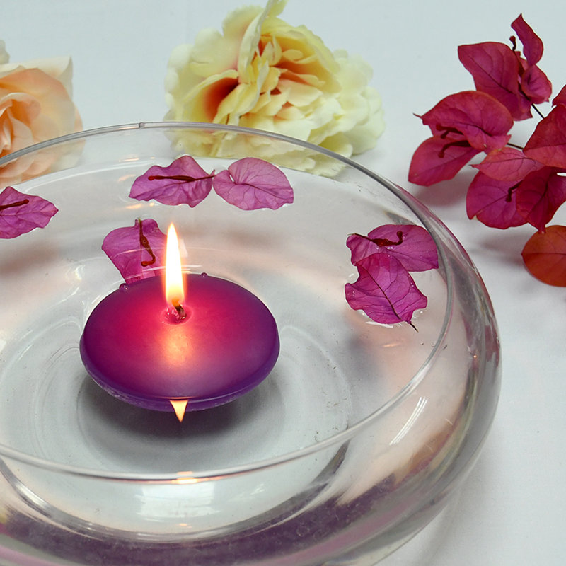 Ensemble de bougies flottantes non parfumées, Mauve, Hauteur de 1,5 po, diamètre de 3 po, Ensemble de 12