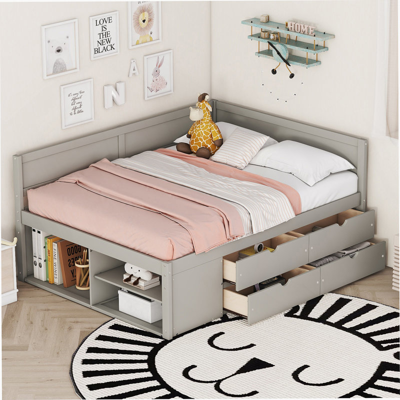 Full Size Daybed With Drawers And Shelves, Perfect For Space-Saving And Versatile Storage In Modern Homes, Full, Gray