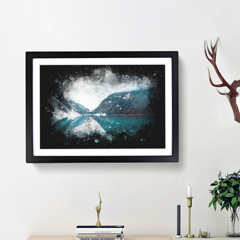 Mountain Range Reflection - Picture Frame Graphic Art Print, 24cm H x 33cm W x 2cm D, Black Framed