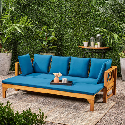 Lit de jour Long Beach de style rustique, bois, lit de jour extensible Water-Bedding, tissus d'ameublement