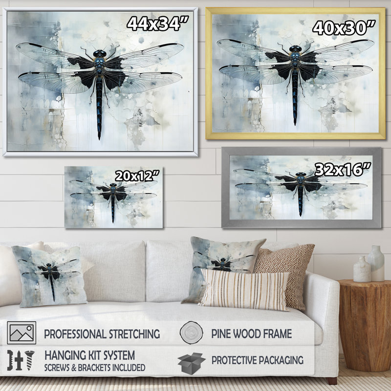 Dragonfly Elegance - Dragonfly Wall Art, Silver Single Picture Framed, 16" H x 32" W x 1" D