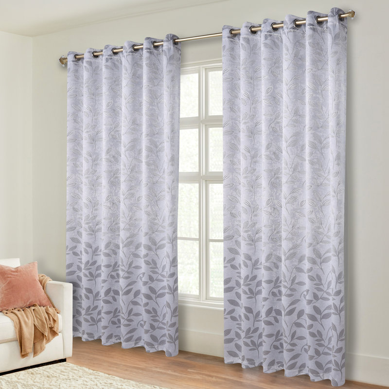 Finklea 100% Polyester Floral Room Darkening Grommet Curtain Panels, 70" W x 84" L, Silver/Silver