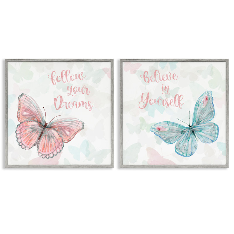 «Believe In Dreams Butterflies», ensemble de 2 giclées encadrées par Carol Robinson, H 17 po x l 17 po x P 1,5 po