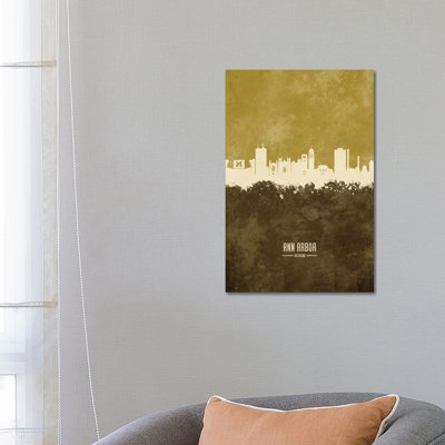 Ann Arbor Michigan Skyline Ochre by Michael Tompsett - Wrapped Canvas Painting