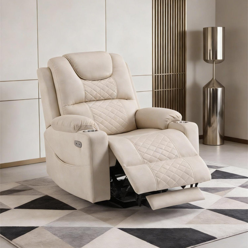 Upholstered Power Lift Chair For Elderly,Recliner With Heat & Massage,Cup Holders And Usb Ports, Creamy White