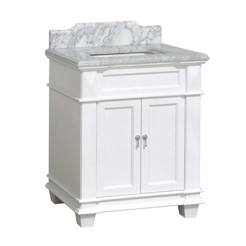 Aoibhin 30'' Single Bathroom Vanity with Top, White, Carrara Marble
