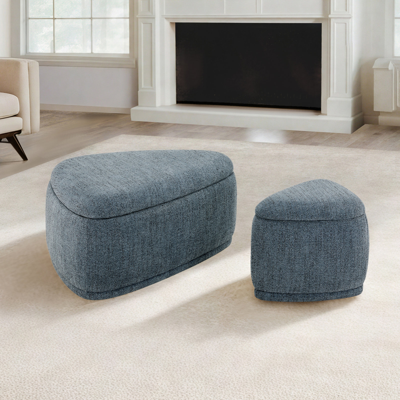 Adna 44" Ottoman Set, Mellow Steel Blue Boucle