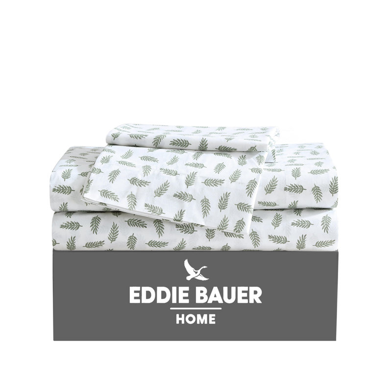 Ensemble de draps en percale de coton Shasta Lake , Ensemble de draps pour lit simple avec 1 taie d'or, Feuilles de laurier