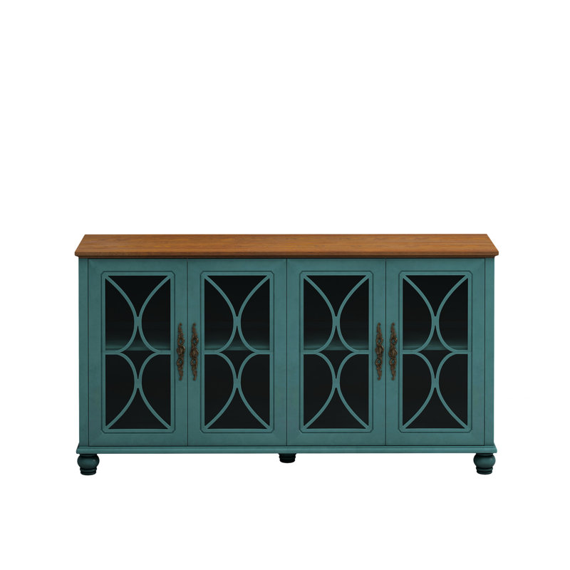 4-Door Cabinet With Tempered Glass Doors, Dark Green