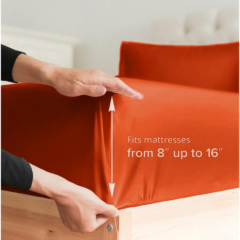  Ensemble de draps en rayonne de bambou 4 pièces Premium Luxury, Ensemble de draps pour lit simple avec deux taies , Corail