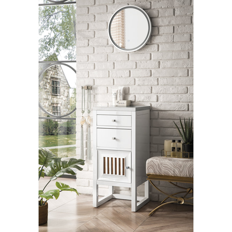 Athens 15" W Freestanding Bathroom Cabinet, Left Handed, Glossy White/Arctic Fall
