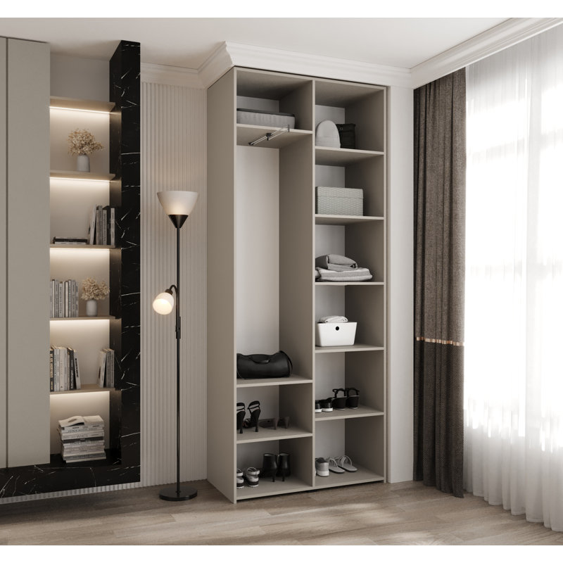 2 Door Manufactured Wood Wardrobe, Cashmere/Black Hanlde, 245cm H x 100cm W x 40cm D