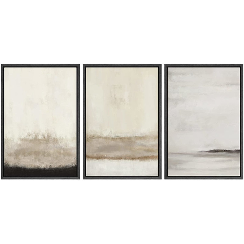 3 pièces, reproduction sur toile avec cadre flottant, Noir, H 24 po x l 48 po x P 1,5 po