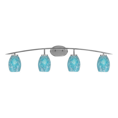 Barre d'éclairage de salle de bain 4 lumières avec verre de fusion turquoise 5 po