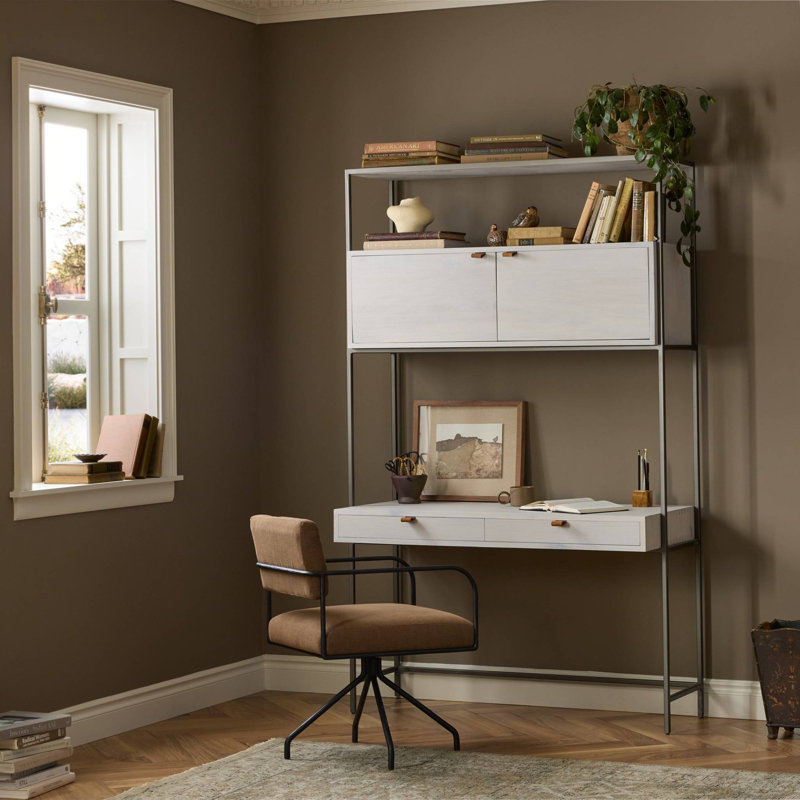 Loki Modular Solid Wood Iron Writing Desk, Dove Poplar