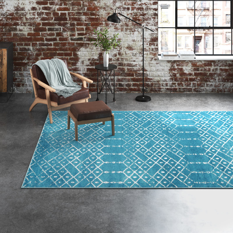 Sierra Geometric Area Rug, Rectangle 6' x 9', Teal Blue