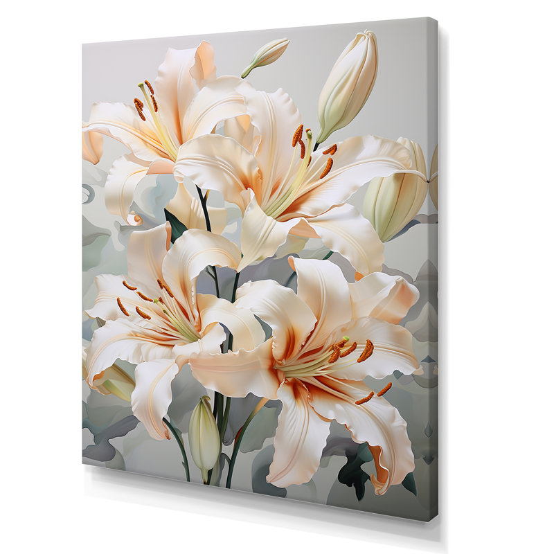«Beige Lilies Simple Tranquility IV» sur toile, Toile tendue, H 40 po x l 30 po x P 1,5 po