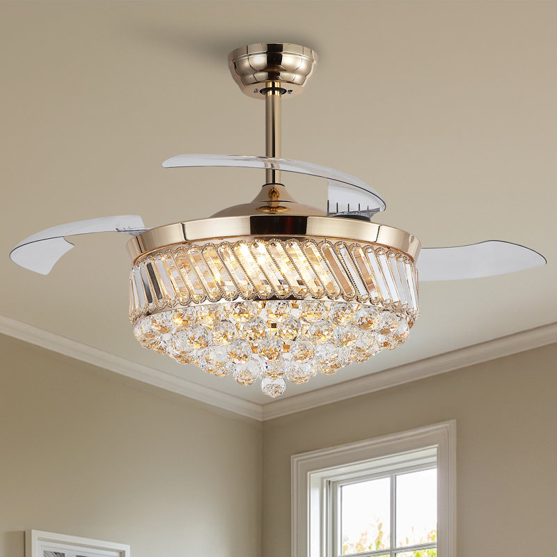Ventilateur de plafond 48 "à intensité variable avec lumières DEL et télécommande, Doré