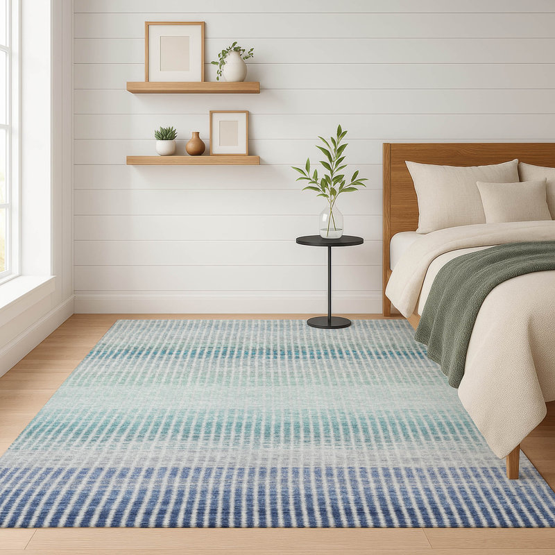 Premium Machine Washable Mayfield AMF2313 Stripes Rug, Blue, 9' x 12'