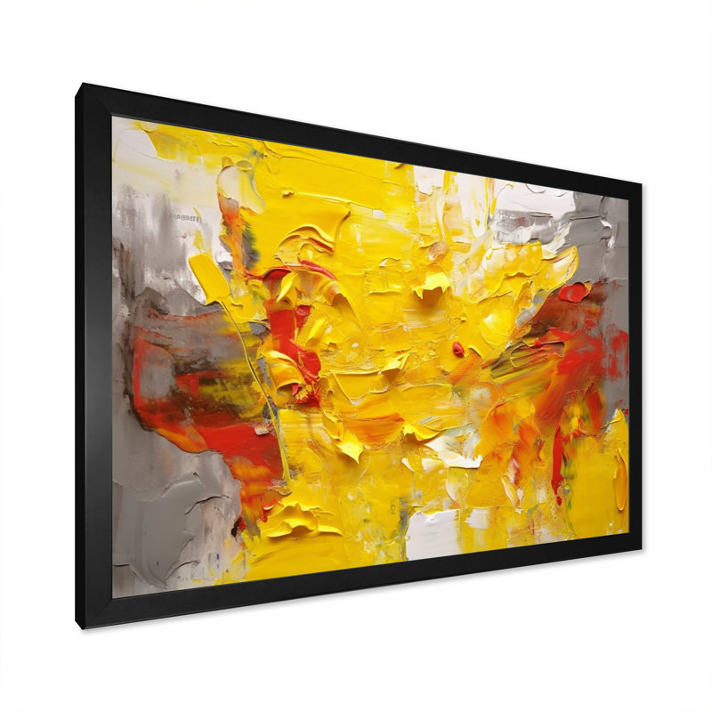 Joyeux chaos en jaune et gris - Collages abstraits, salon d'art mural, H 24 po x l 32 po x P 1 po, Cadre simple noir