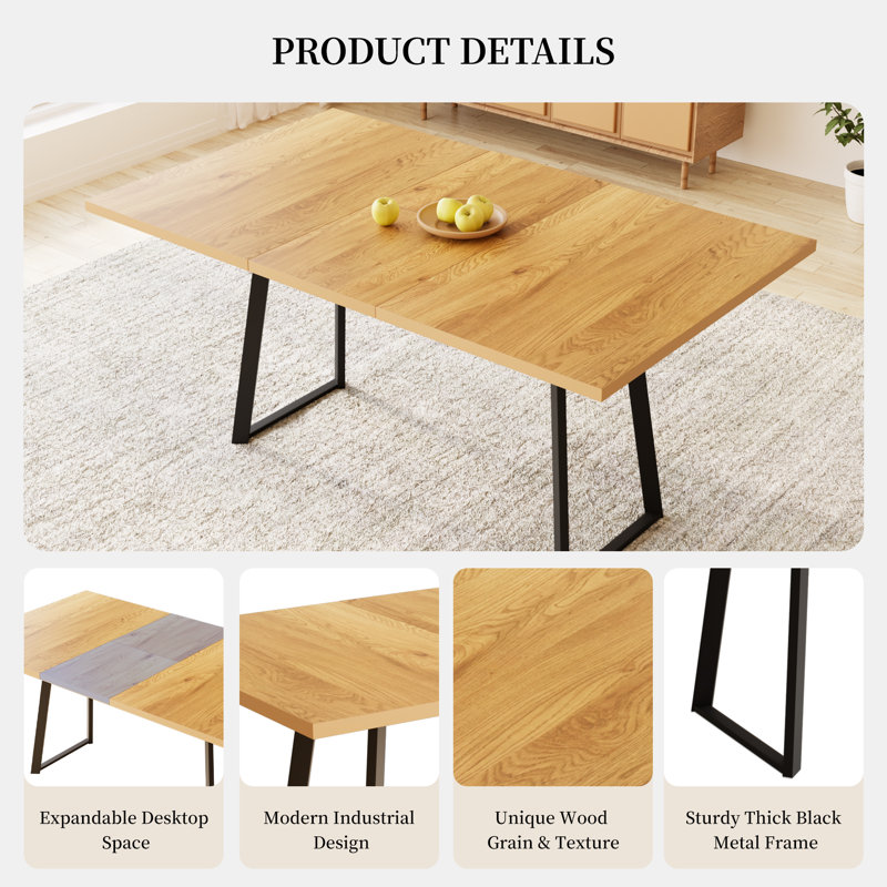 Kitchen Dining Set, Extendable Dining Table with Upholstered Dining Chairs, Brown