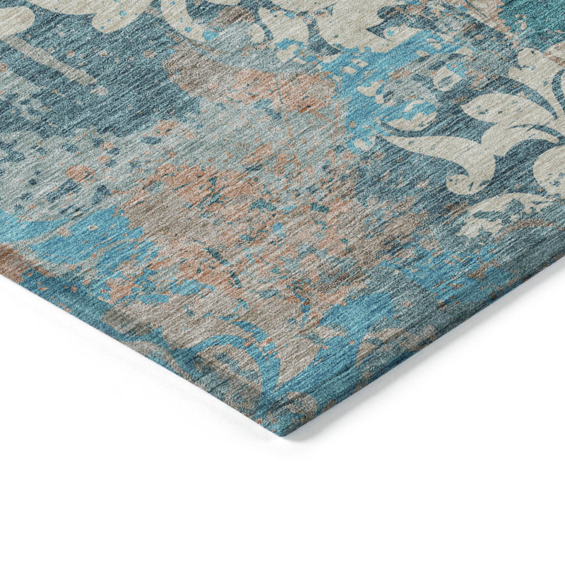 Tapis extérieur lavable intérieur bleu sarcelle ivoire et brun clair 3 pi x 5 pi