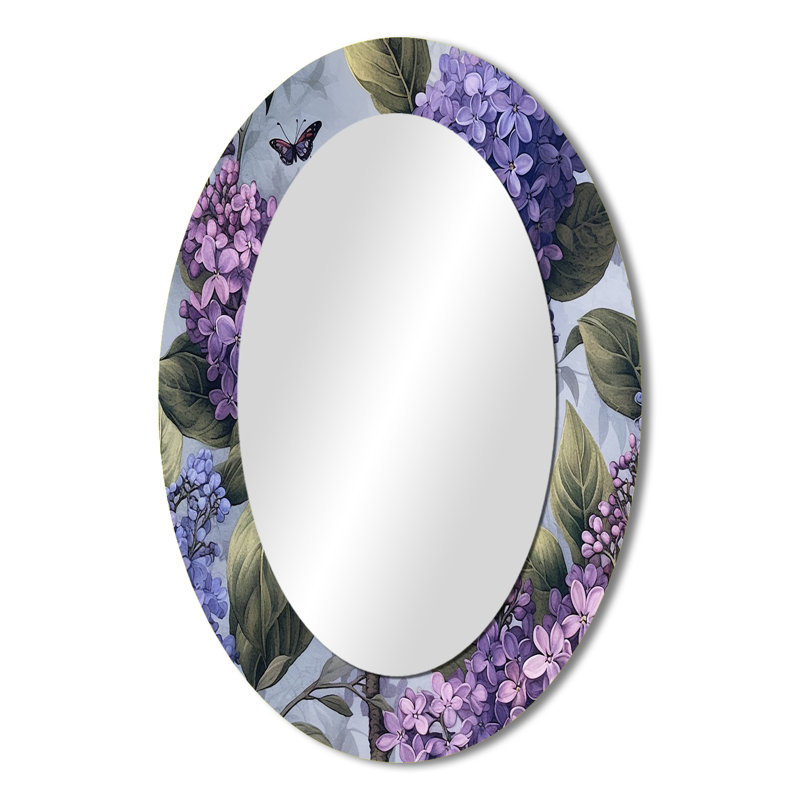 Lilas mauves parfumés II - Grand miroir mural ovale sur métal, 36 po x 24 po