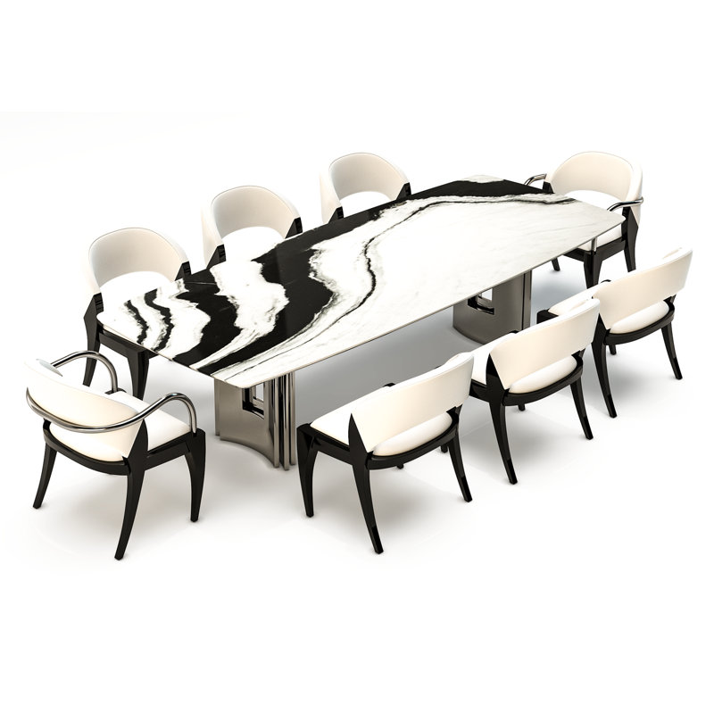 Meliades White Marble Dining Table, 29.5" H x 48" W x 108.3" D