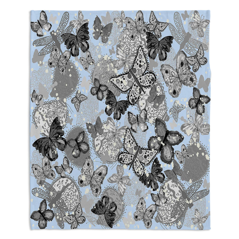 Couverture sherpa doux bleu pâle papillons, l 68 po x L 80 po