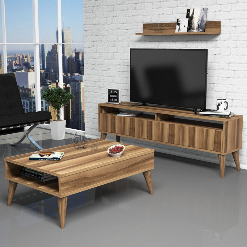 Southchase TV Stand, Walnut, 3 Pieces (1 TV stand, 1 shefl, 1 coffee table)