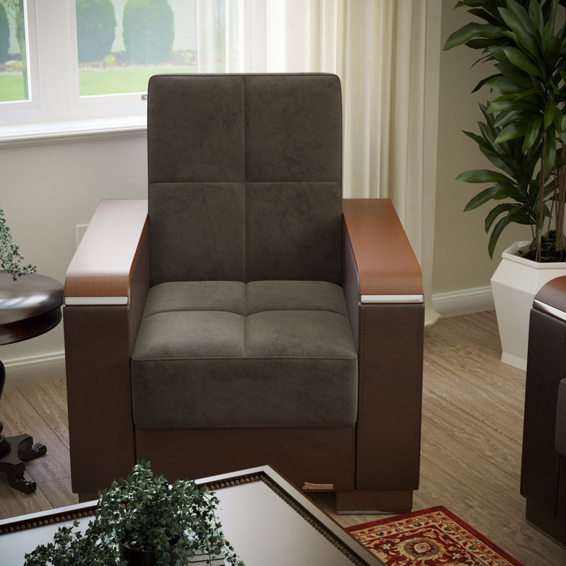 Nadler X Fabric Upholstered Convertible 3-in-1 Sleeper Arm Chair With Storage, Brown Microfiber/Microsuede