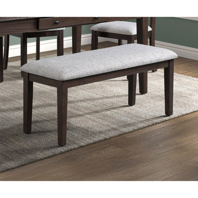 Contemporary Bench With Cushion, Dark Brown Finish, Beige Fabric, Tapered Legs, 16.8D X 46.3W 19.5H For Dining Solid Wood And Beige, 16.8 Inches Depth, 46.3 Width, 19.5 Height