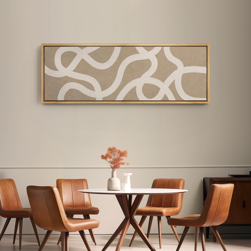 Lignes blanches abstraites sur art moderne beige, Naturel, H 20 po x l 60 po
