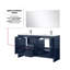 Meuble-lavabo double bleu marine l 60 po x P 20 po, comptoir en quartz blanc, robinet chromé et miroir de 55 po-133257082