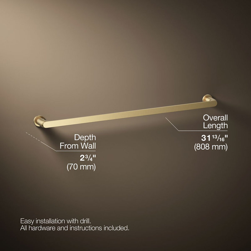 Avid Towel Bar, 30"W, Vibrant Brushed Moderne Brass