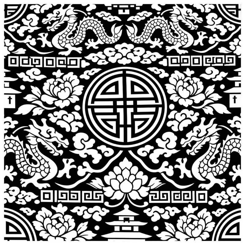 Coussins décoratifs noirs et blancs à motif de dragon, 26 x 26 pouces