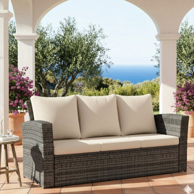 67.7" All-weather 3 For Gardens And Balconies, Thick Cushions, Black Frame, Sun Wind , Fade- Material Patio With Beige Iron Ideal Outdoor Entertaining, Rust-