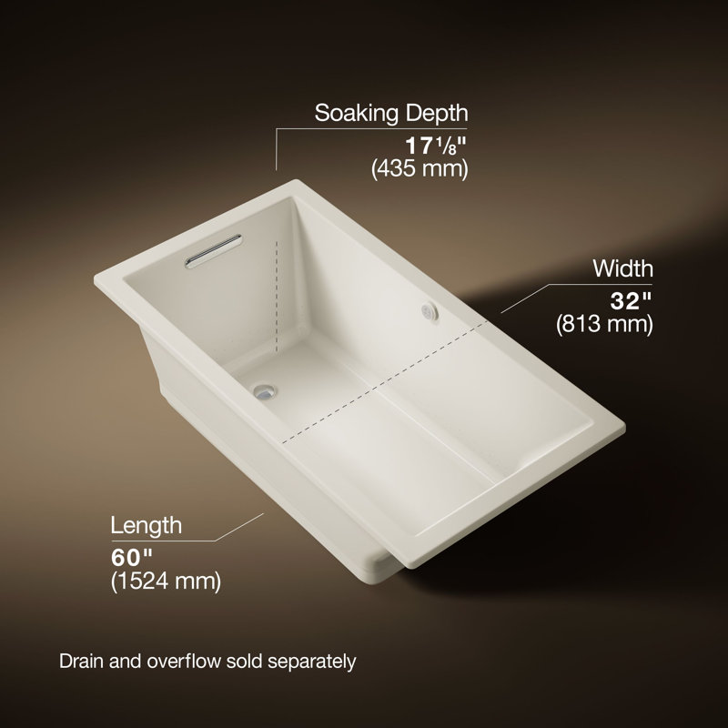 Underscore 60" x 32" Drop In Whirlpool with Heater, Biscuit