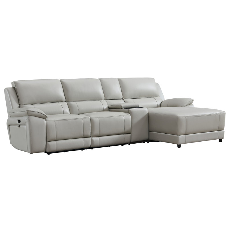 Carrabelle Leather Power Recliner Console,USB Port, Right Hand Facing, Smoke Genuine Leather