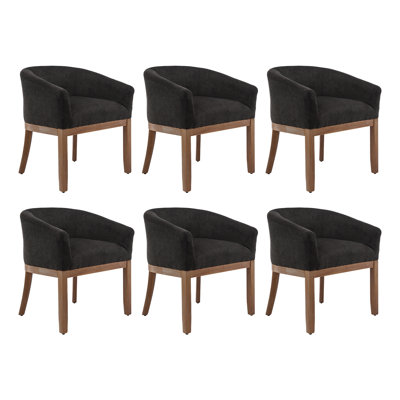 Mid Century Modern Dining Chairs, Upholstered Linen Fabric Dining Room Chairs with Arms and Solid Wood Legs, Comfy Barrel Accent Chairs for Dining Roo