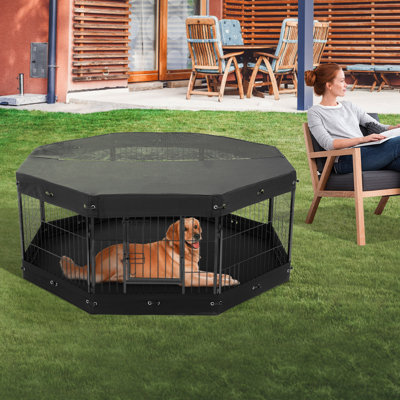 Dog Playpen 8 Panels Foldable Metal Dog Exercise Pen with Cover Pad Bag
