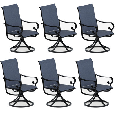Ensemble de 6 chaises de patio pivotantes pour l'extérieur avec dossier haut et structure en métal robuste pour la piscine, la pelouse et le jardin