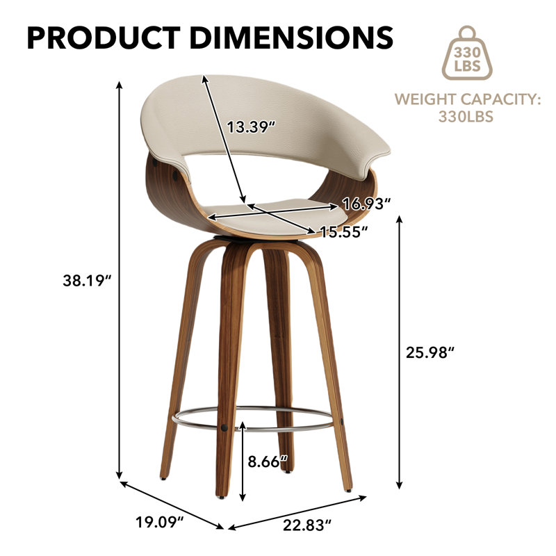 26'' Swivel  Upholstered Counter Stool, Beige