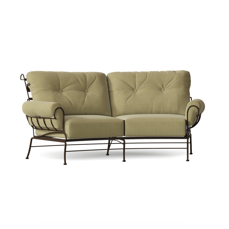 Terrace 82.5'' Wide Iron Loveseat with Cushions, Chestnut Brown, Sesame