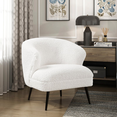 Fauteuil d'appoint luxueux beige Boucle dans le salon, siège en mousse à haute densité, structure en contreplaqué, pieds en métal, capacité de 300 lb, coussin de dossier 1 pièce, rembourrage, structure, limite,