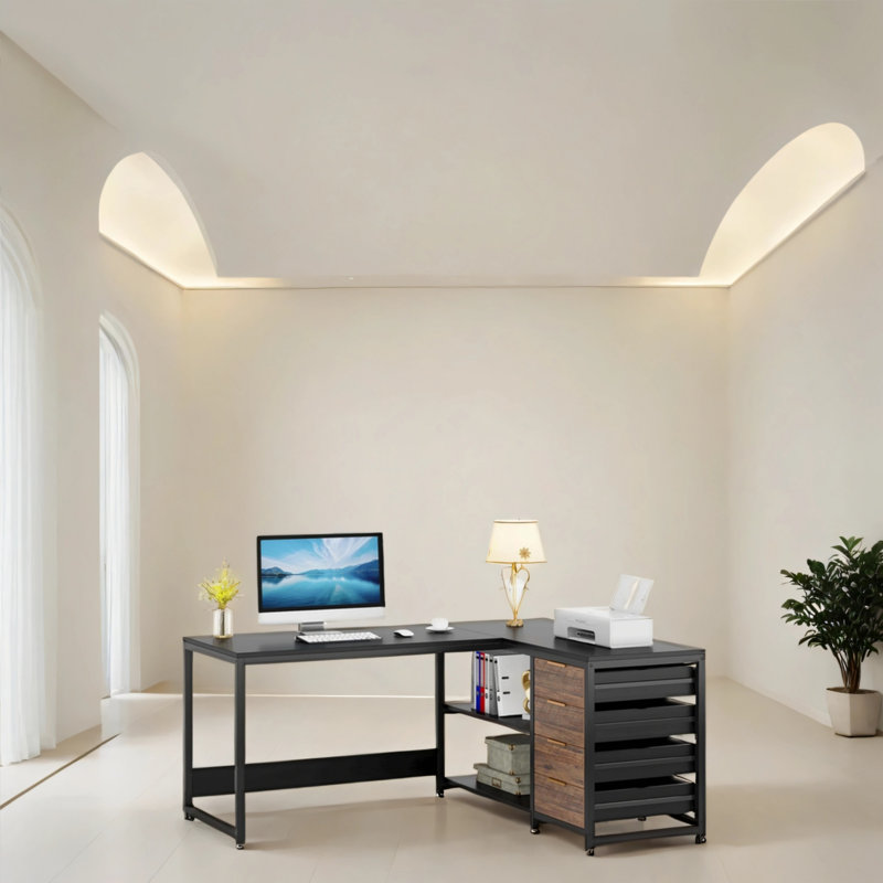 Bureau en coin 59 po, Noir / brun